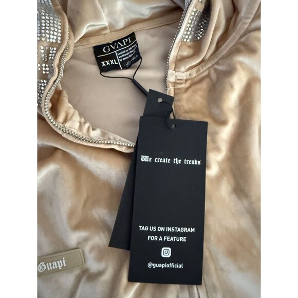 Guapi Rhinestone Skull Velour Full Zip Hoodie Tan Limited Edition Size XXXL NEW - Picture 7 of 9